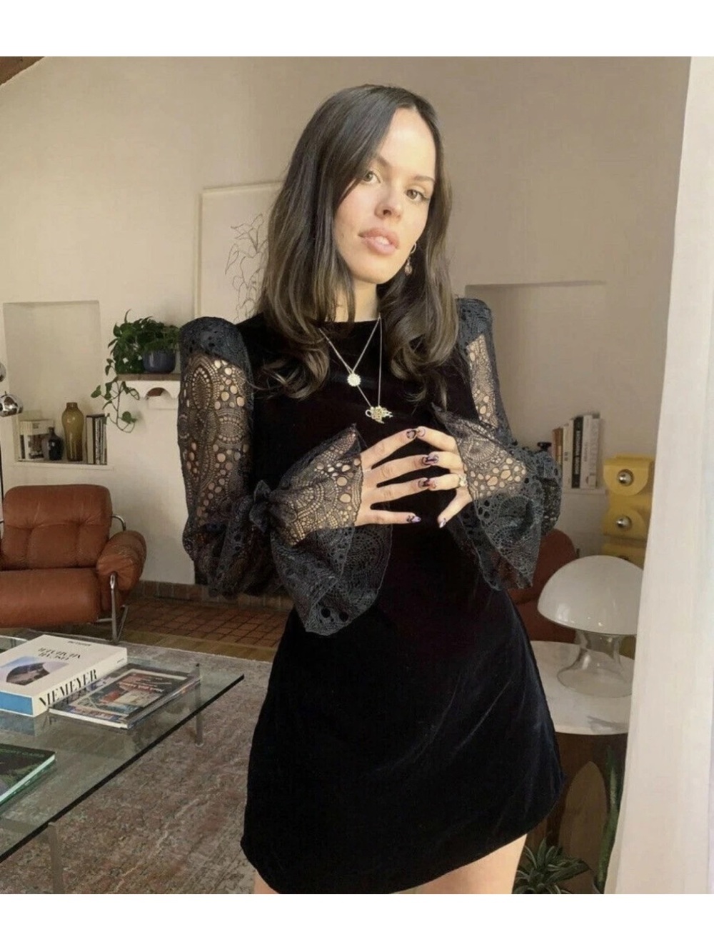 NWT The Vampire's Wife X HM Black Velvet Lace Mini Dress Size XS